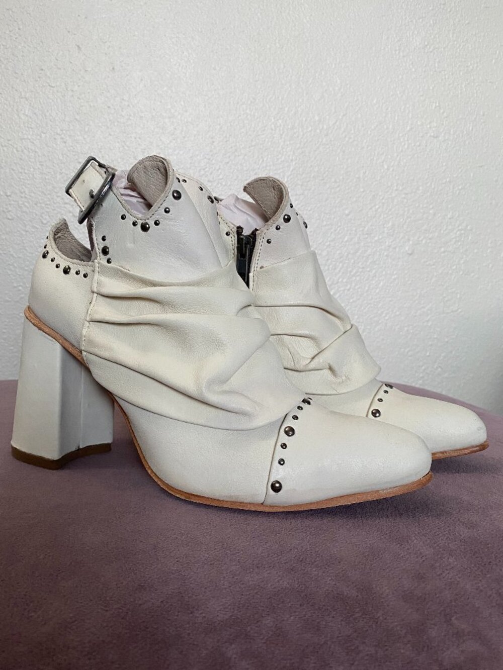Freebird Jericho Beige (Cream/Off-white) Studded Leather Ankle Boot - Size 9